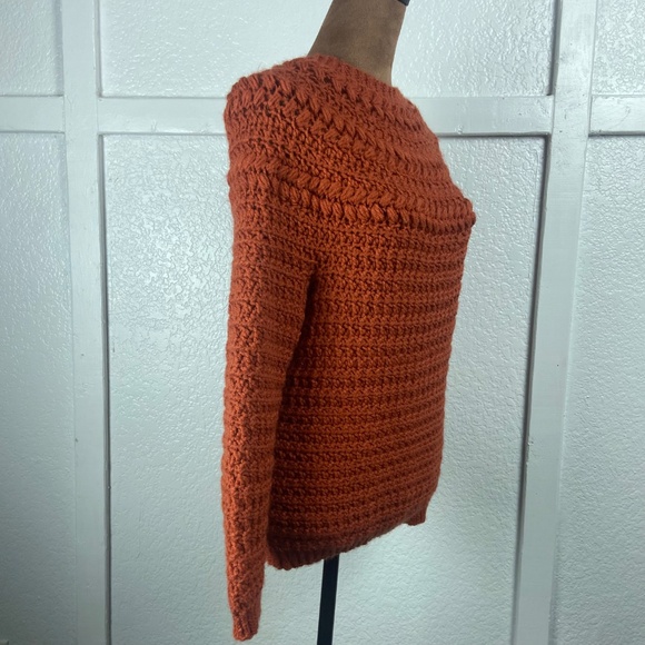 Handmade Crochet Sweater Rust Orange Chunky Knit Pullover Women’s Small - Picture 3 of 7